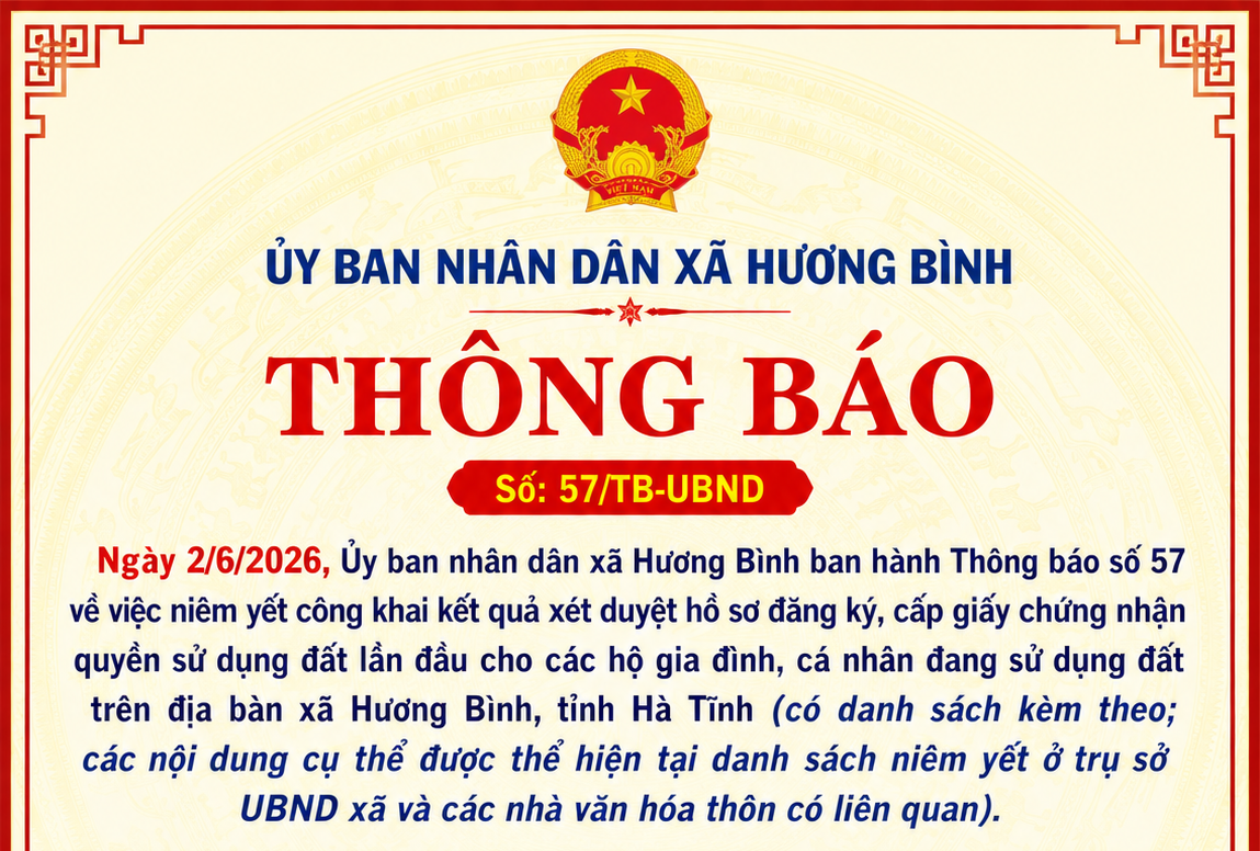 Thông báo niêm yết công khai kết quả xét duyệt hồ sơ đăng ký,  cấp GCN quyền sử dụng đất lần đầu 