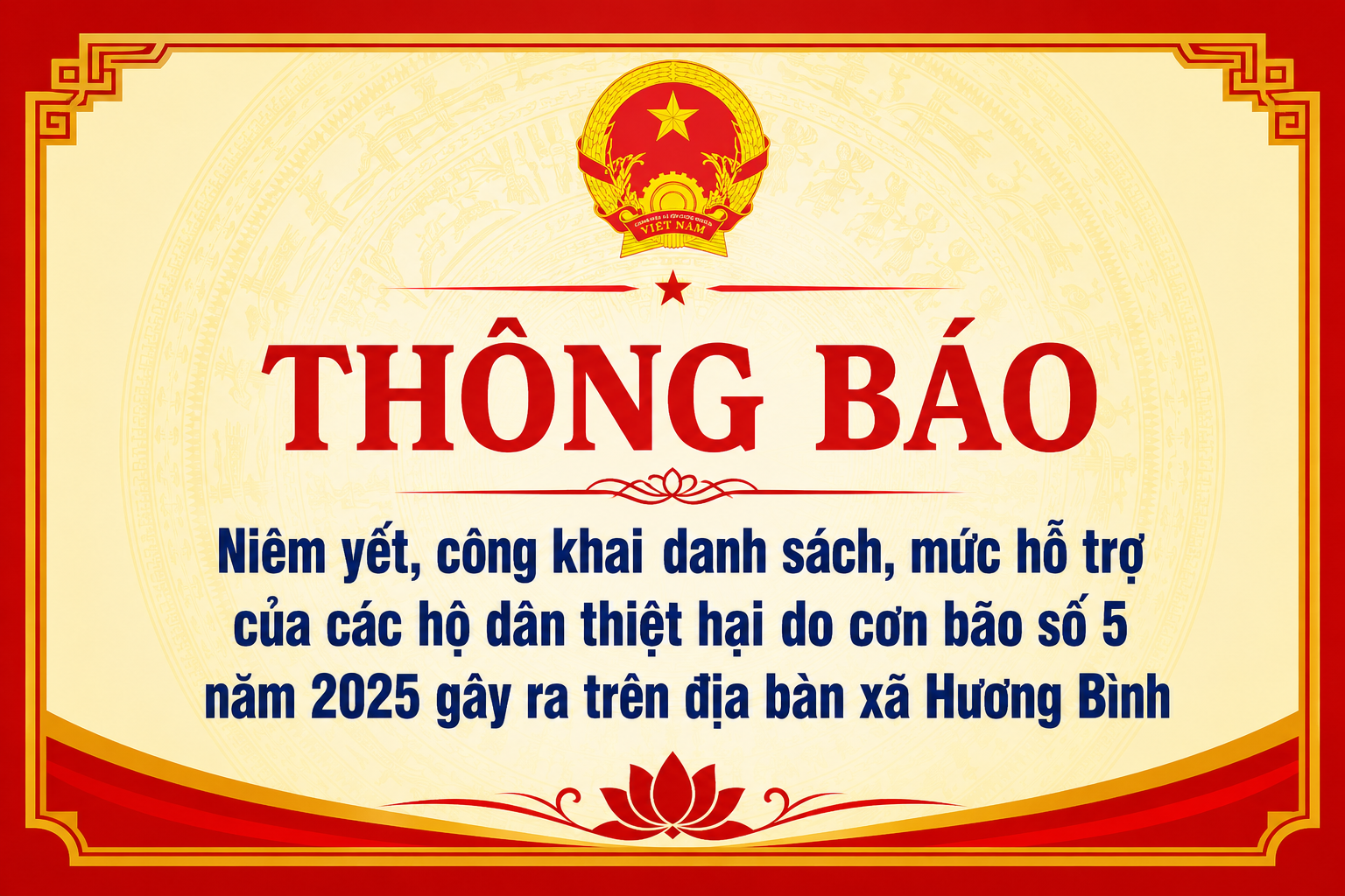 Thông báo niêm yết công khai danh sách, mức hỗ trợ của các hộ dân bị thiệt hại do cơn bão số 5 gây ra 