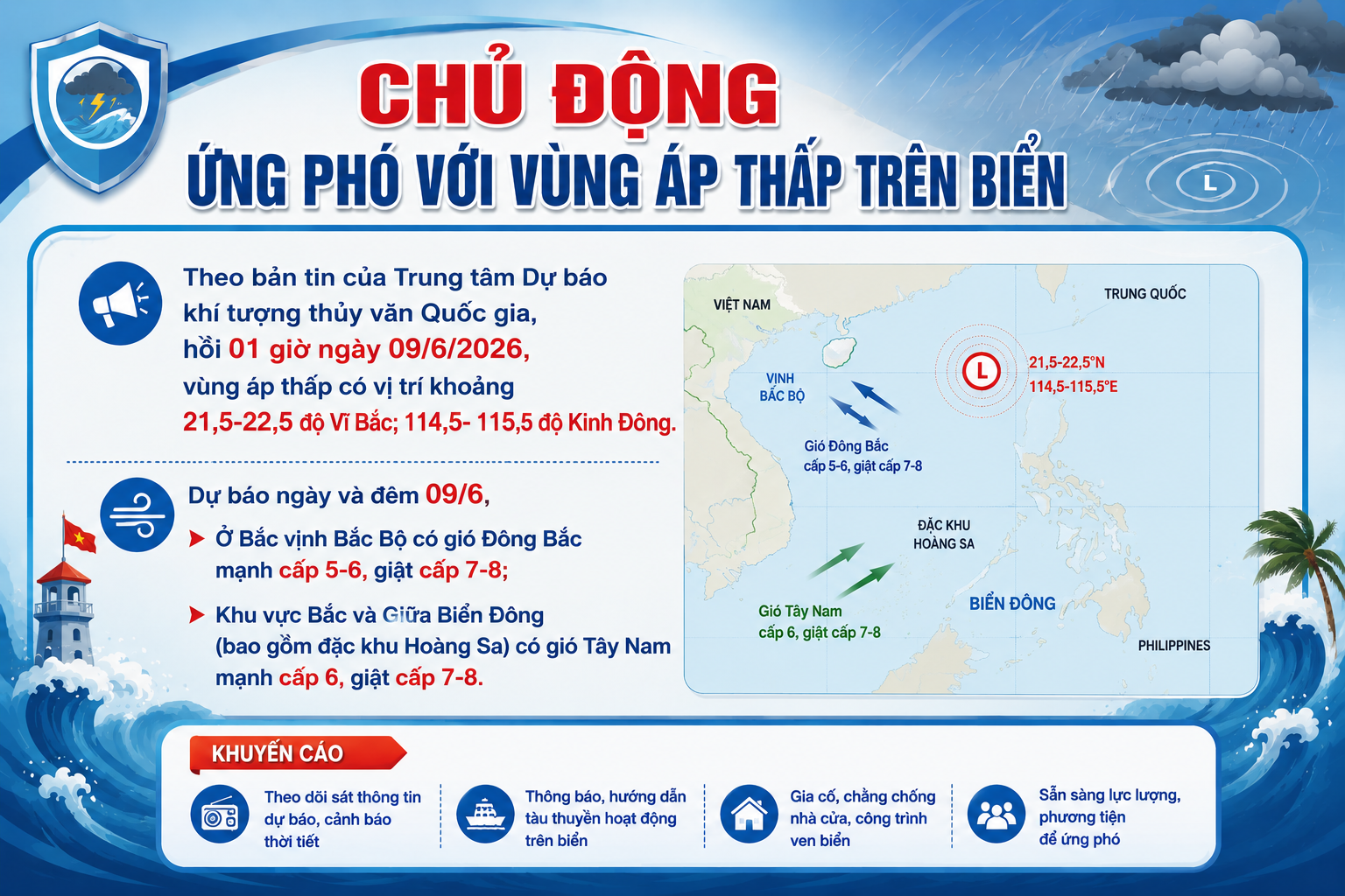 Chủ động ứng phó với vùng áp thấp trên biển 