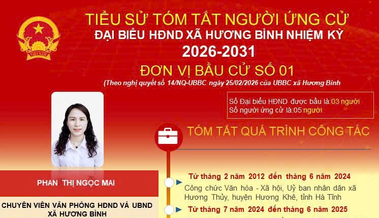 Tóm tắt tiểu sử bà Phan Thị Ngọc Mai, Chuyên viên Văn phòng HĐND và UBND xã Hương Bình