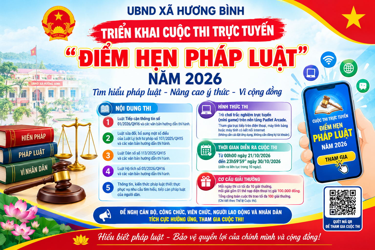 Hương Bình triển khai Cuộc thi trực tuyến “Điểm hẹn pháp luật” năm 2026
