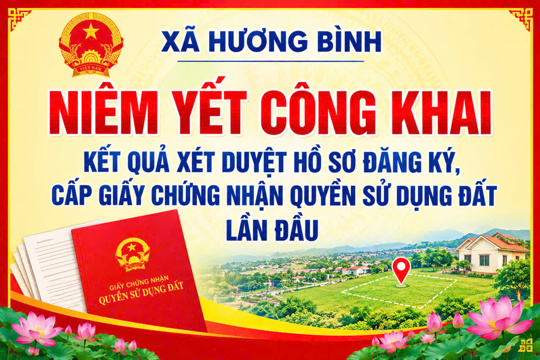 Hương Bình niêm yết công khai kết quả xét duyệt hồ sơ đăng ký, cấp Giấy chứng nhận quyền sử dụng đất lần đầu 