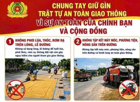Cảnh báo người dân không phơi rơm, lúa và trưng bày vật cản trên đường giao thông