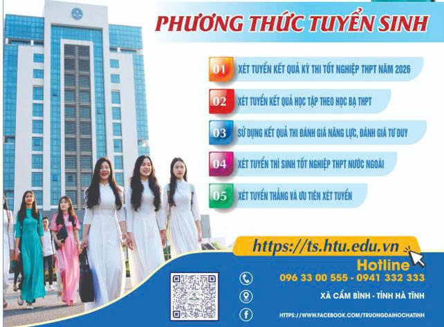 Trường Đại học Hà Tĩnh thông báo tuyển sinh năm 2026